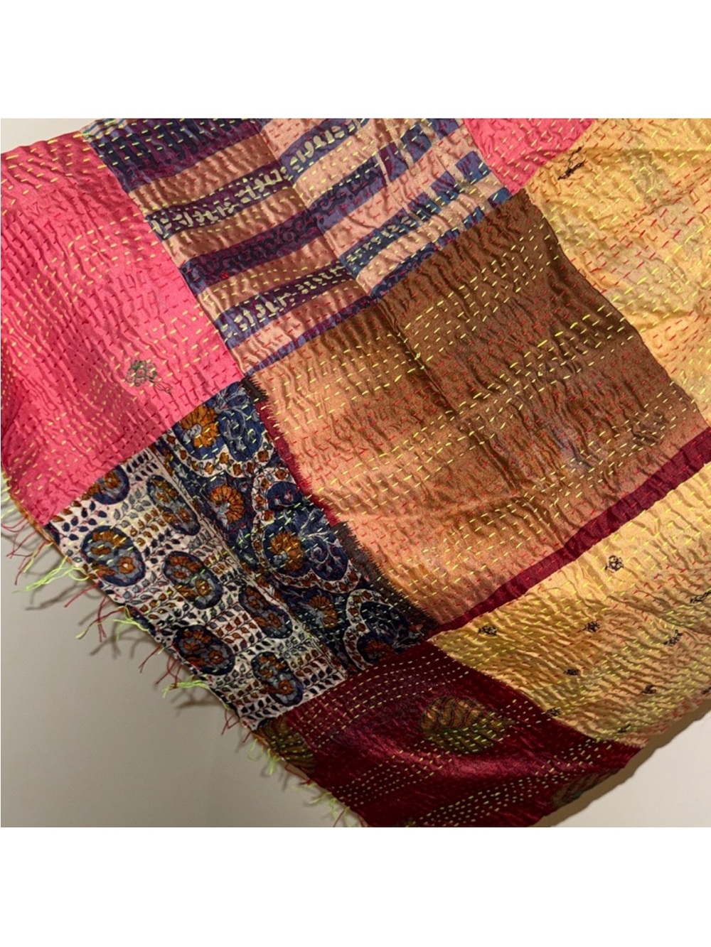 NWOT Colorful Silk Patchwork Kantha Scarf - Picture 2 of 5